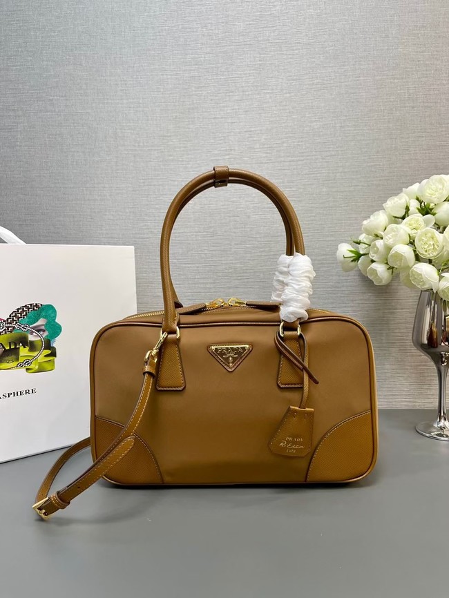 Prada Re-Edition 1978 medium Re-Nylon and Saffiano leather two-handle bag 1BB115 Cocoa Brown