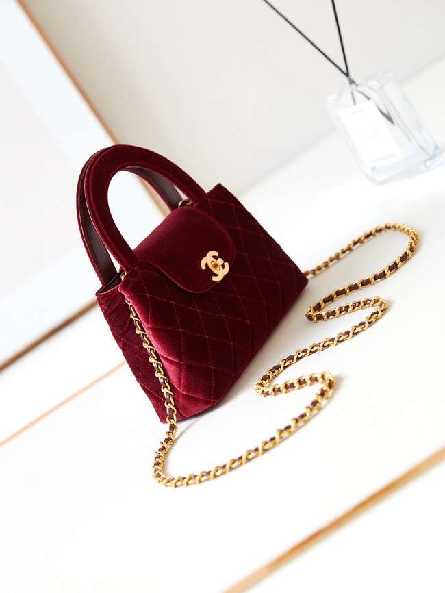 Chanel MINI SHOPPING BAG Velvet & Gold-Tone Metal AS4416 Burgundy