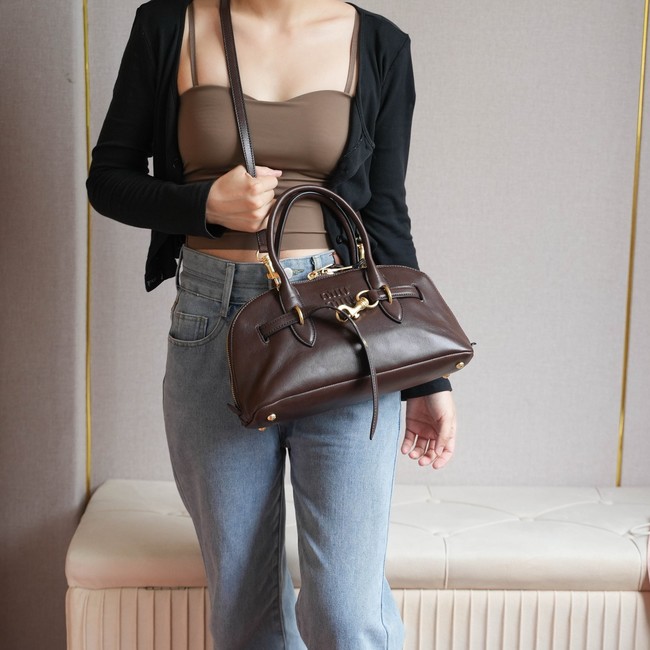 MIU MIU Leather Handle Bag 5BB168 Coffee