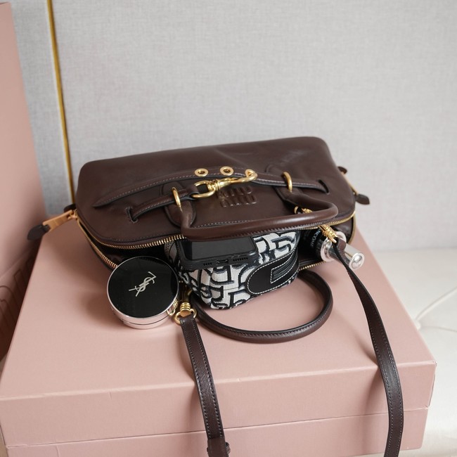 MIU MIU Leather Handle Bag 5BB168 Coffee