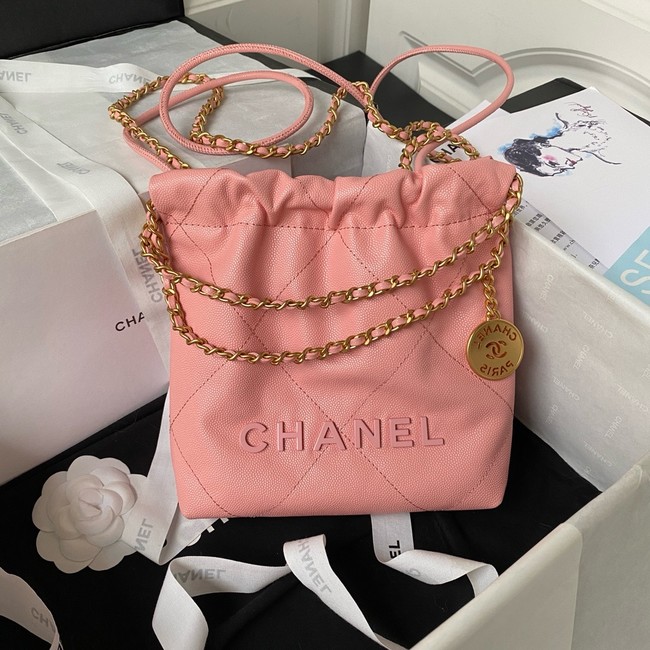 CHANEL 22 MINI HANDBAG Grained Calfskin AS3980 pink