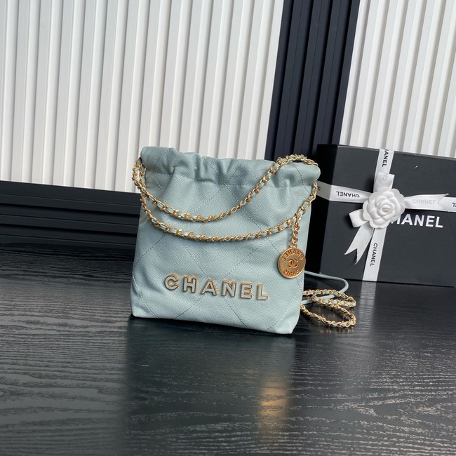 CHANEL 22 MINI HANDBAG Grained Calfskin AS3980 sky blue