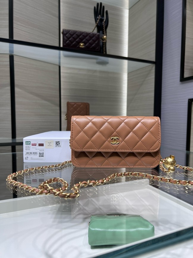 Chanel CLASSIC WALLET ON CHAIN AP3071 Brown