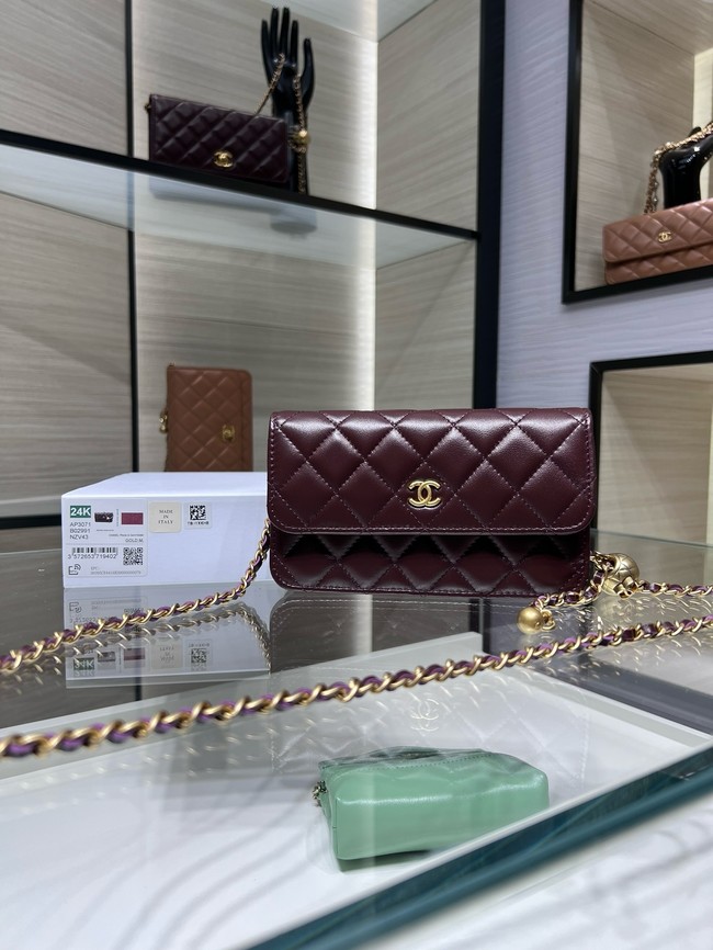 Chanel CLASSIC WALLET ON CHAIN AP3071 Burgundy