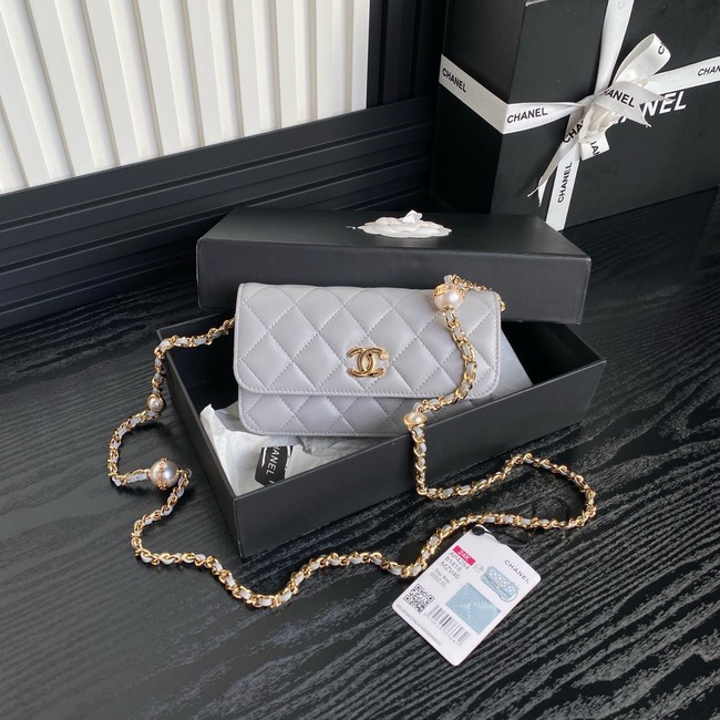 Chanel FLAP PHONE HOLDER WITH CHAIN AP4284 Gray