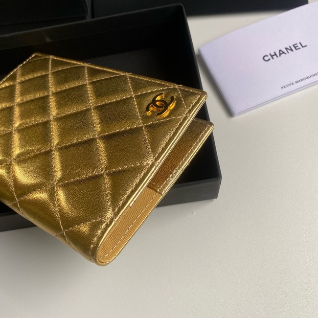 Chanel Leather & Gold-Tone Metal Wallet B80385 gold