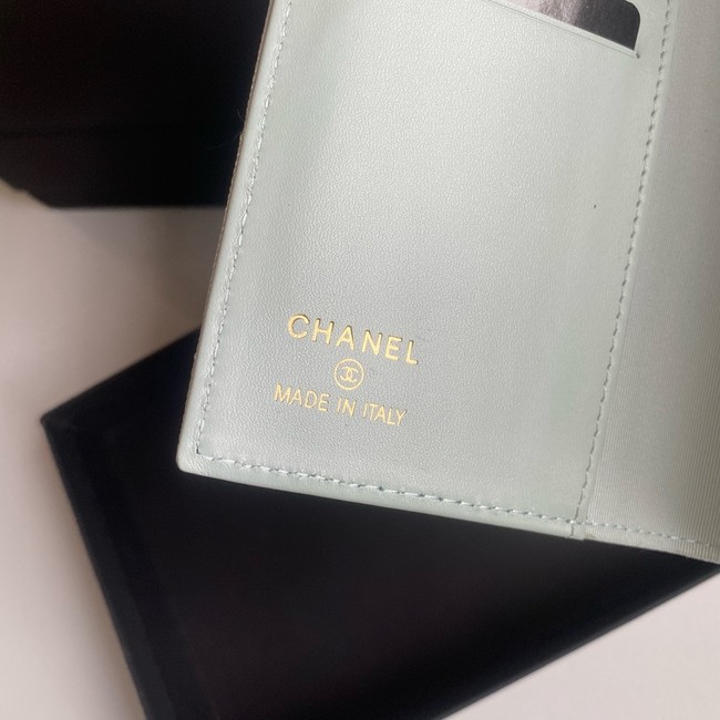 Chanel Calfskin Leather & Gold-Tone Metal Wallet B80385 light green