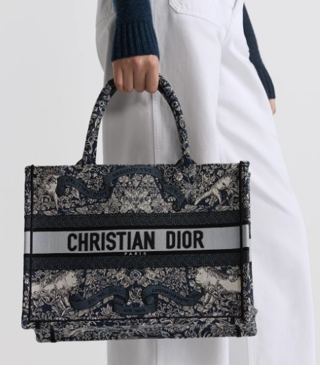 Medium Dior Book Tote Blue Embroidery with White Miss Dior Allover Embroidery M1296ZEDO