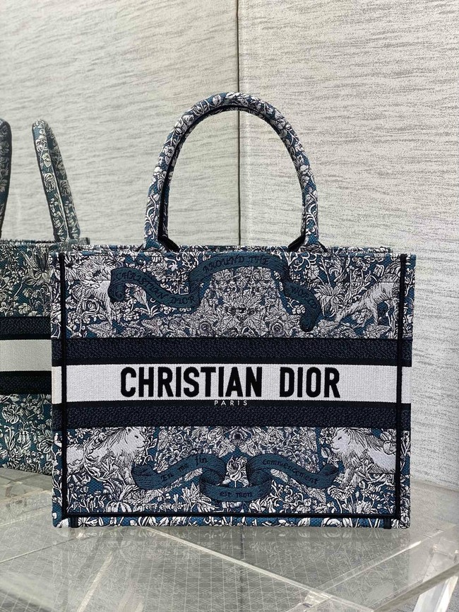 Medium Dior Book Tote Blue Embroidery with White Miss Dior Allover Embroidery M1296ZEDO