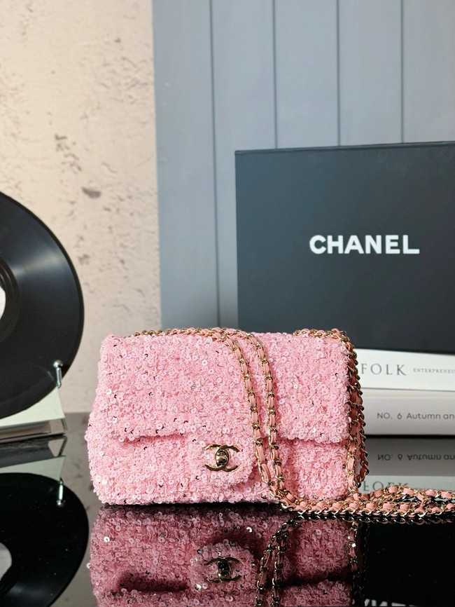 CHANEL EVENING BAG AS4298 pink & Silver