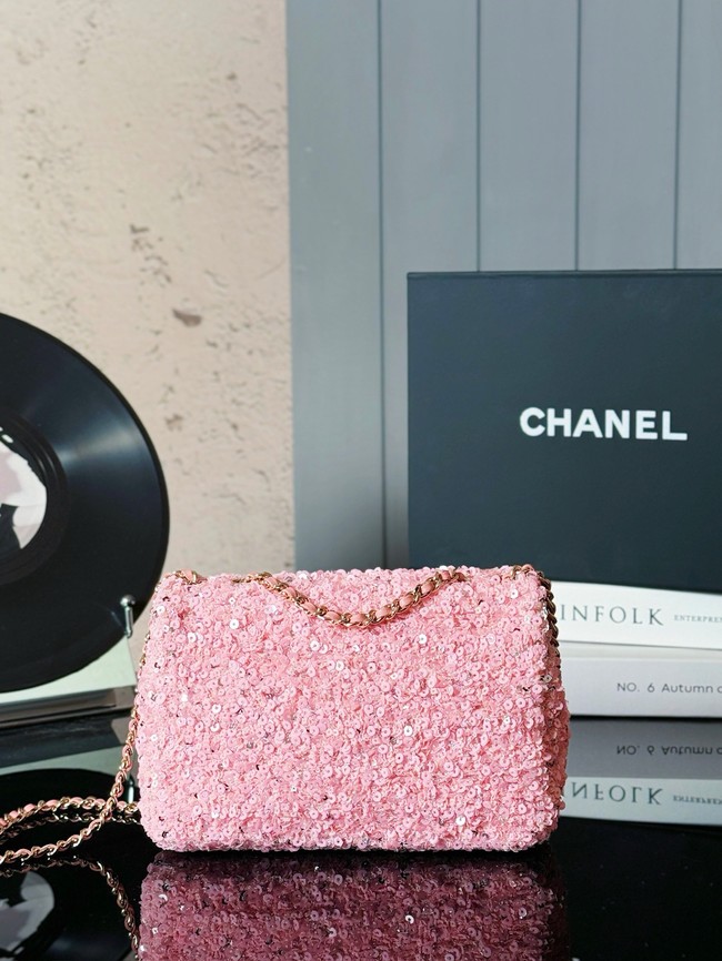 CHANEL EVENING BAG AS4298 pink & Silver