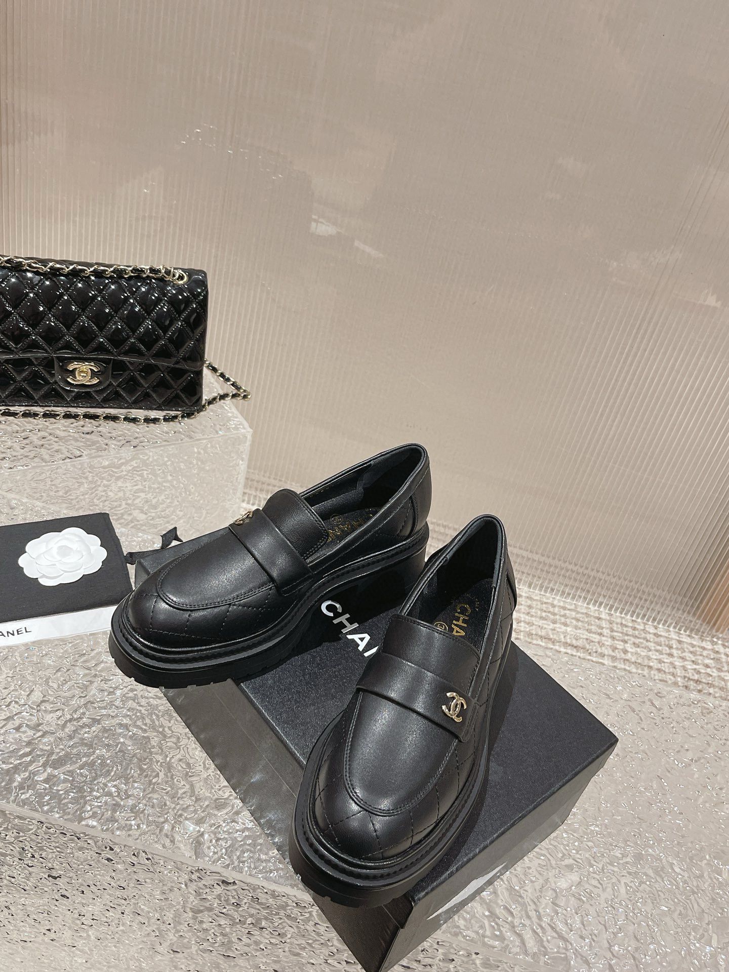 Chanel Loafers Shoes 45MM Heels 55880 Black