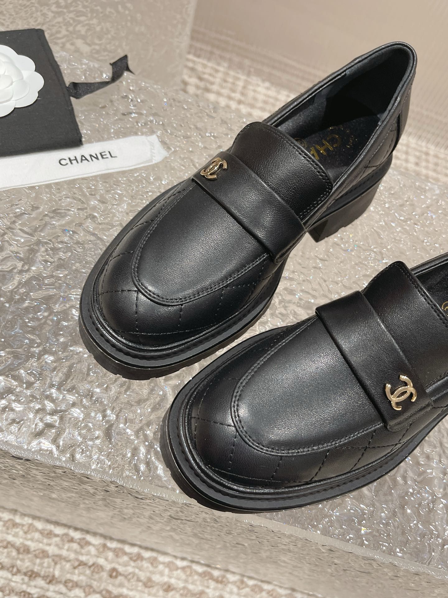 Chanel Loafers Shoes 45MM Heels 55880 Black