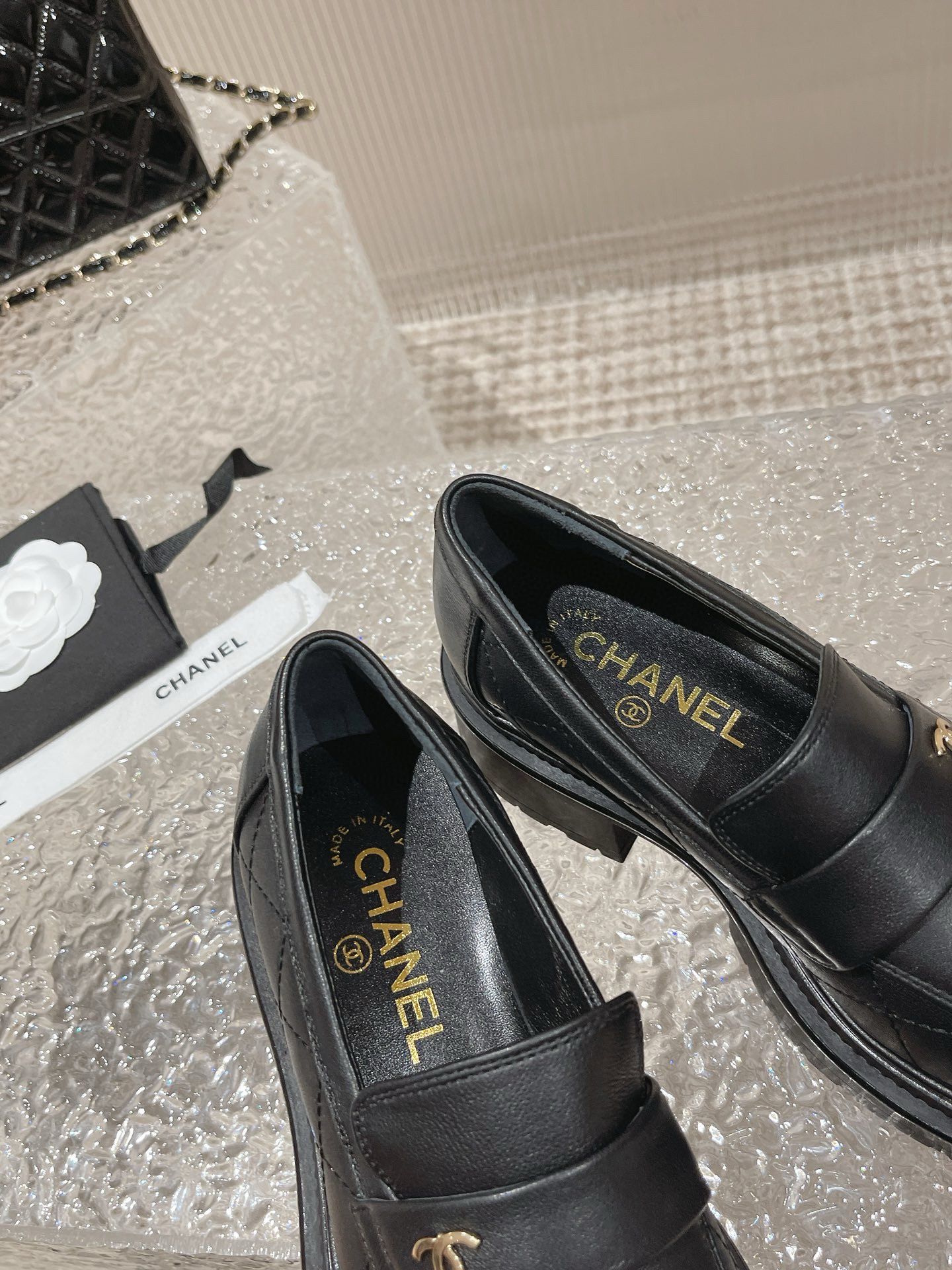 Chanel Loafers Shoes 45MM Heels 55880 Black