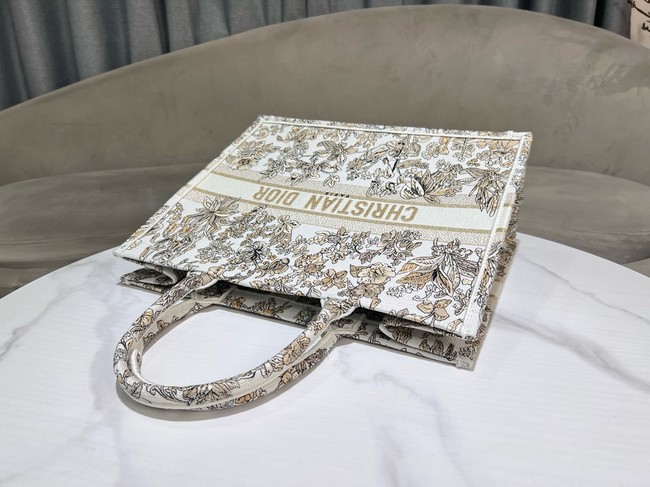 Large Dior Book Tote Latte Embroidery with Gold-Tone Millefiori Unicorn Motif M1286ZEDX