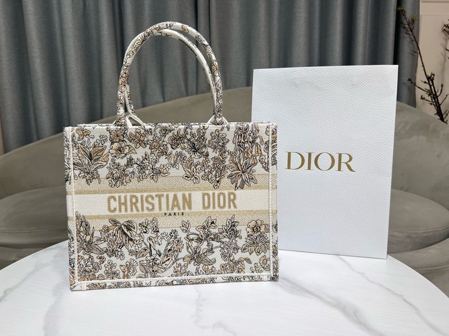 Medium Dior Book Tote Latte Embroidery with Gold-Tone Millefiori Unicorn Motif M1296ZEDP