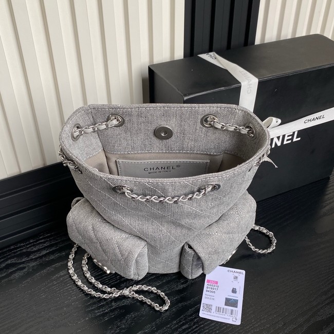 CHANEL BACKPACK Washed Denim AS5310 gray