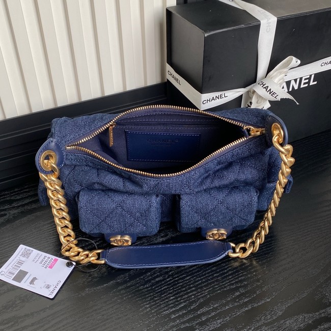 Chanel MAXI HOBO BAG Washed Denim AS5338 dark Blue