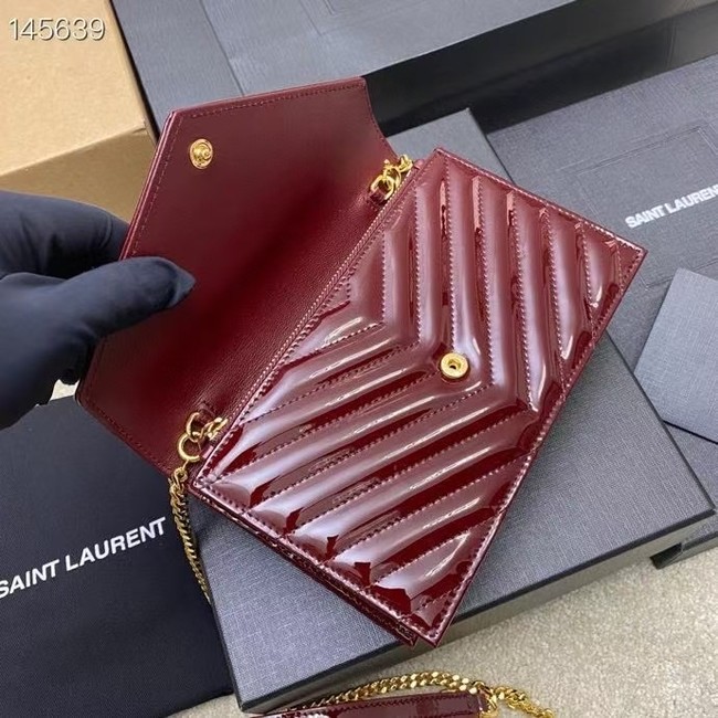 Saint Laurent CASSANDRE ENVELOPE CHAIN WALLET IN PATENT LEATHER 7429200 DARK RED WINE