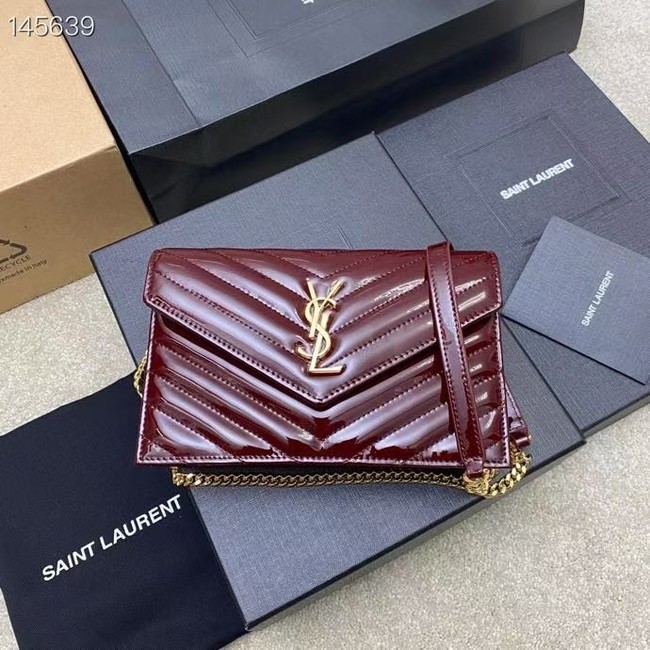 Saint Laurent CASSANDRE ENVELOPE CHAIN WALLET IN PATENT LEATHER 7429200 DARK RED WINE