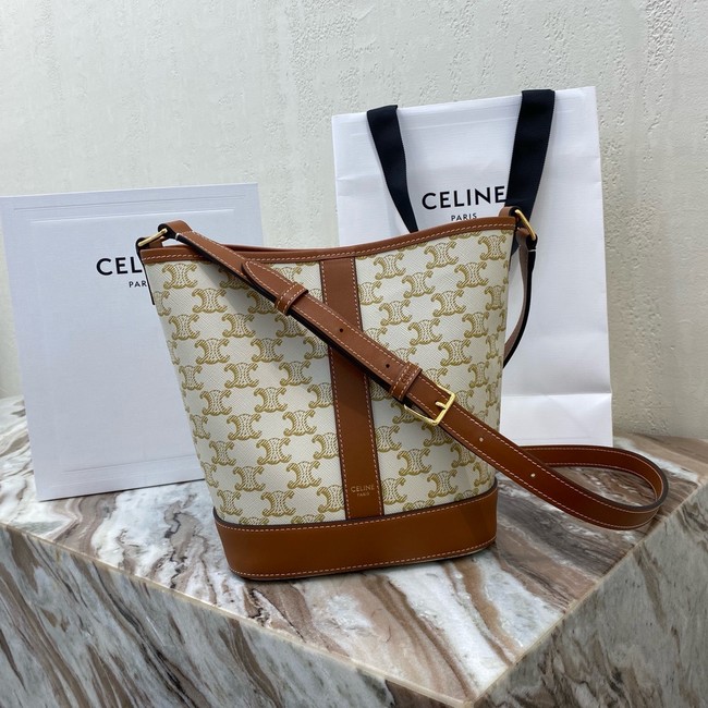 Celine SMALL BUCKET IN TRIOMPHE CANVAS AND CALFSKIN 191442 WHITE