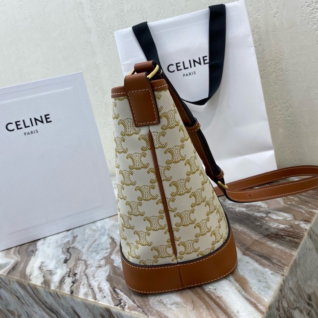 Celine SMALL BUCKET IN TRIOMPHE CANVAS AND CALFSKIN 191442 WHITE