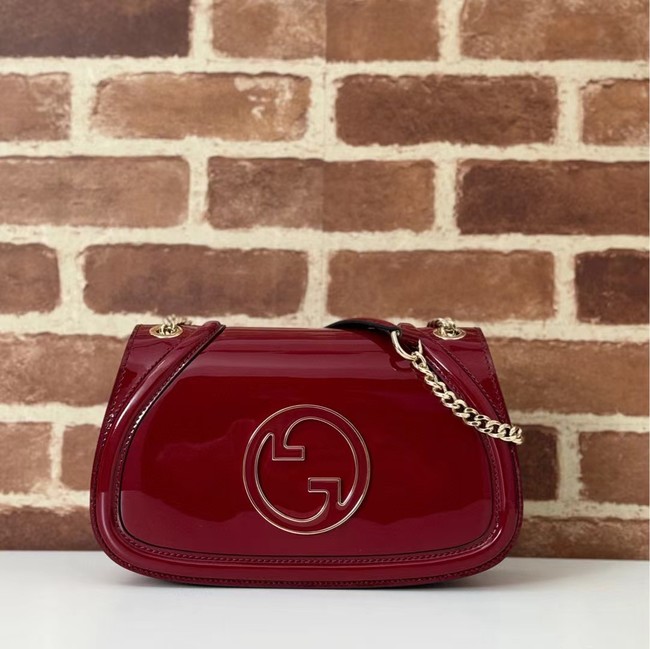 GUCCI BLONDIE SMALL SHOULDER Patent Leather Bag 815715 Rosso Ancora red