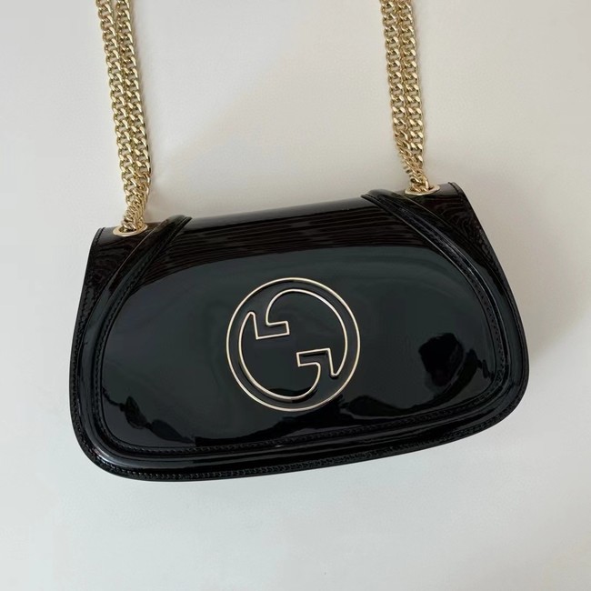 GUCCI BLONDIE SMALL SHOULDER Patent Leather Bag 815715 black