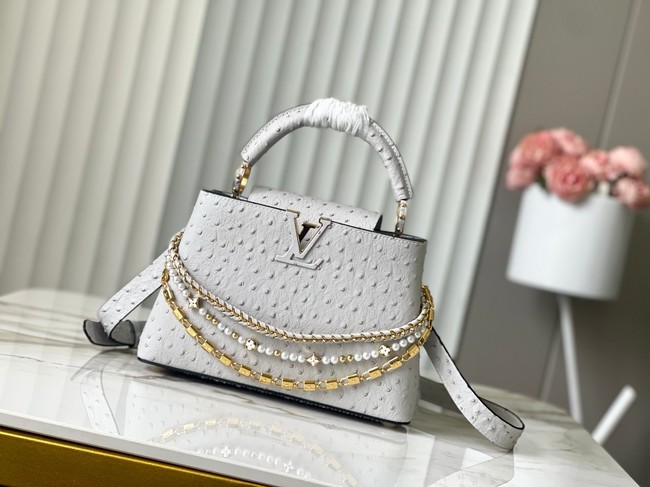 Louis Vuitton Ostrich Capucines BB M12345 gray