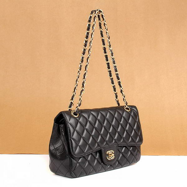 Chanel 2.55 Series Flap Bag 1112 Black Leather Golden Hardware