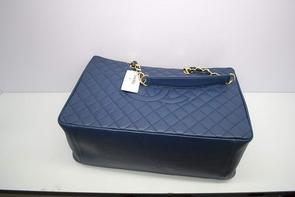 Chanel A37001 GST Dark Blue Caviar Leather Large Coco Shopper Bag Gold