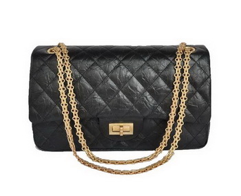 Chanel Classic Falp Bag Black Glazed Crackled Leather A28668 Black Gold