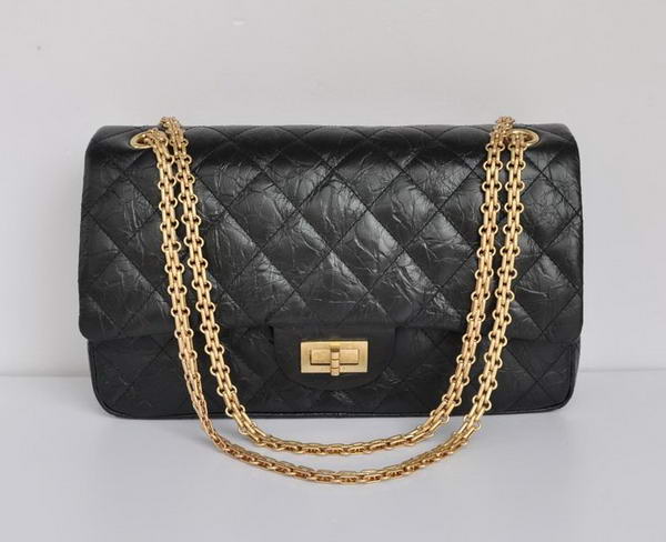 Chanel Classic Falp Bag Black Glazed Crackled Leather A28668 Black Gold