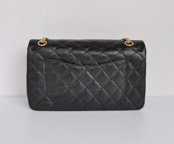 Chanel Classic Falp Bag Black Glazed Crackled Leather A28668 Black Gold