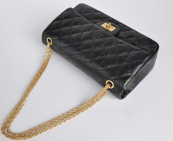 Chanel Classic Falp Bag Black Glazed Crackled Leather A28668 Black Gold