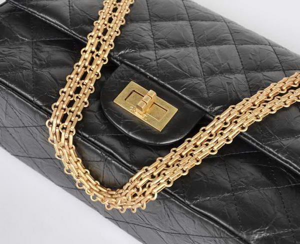 Chanel Classic Falp Bag Black Glazed Crackled Leather A28668 Black Gold