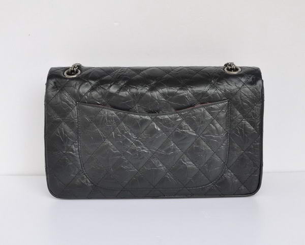 Chanel Classic Falp Bag Black Glazed Crackled Leather A28668 Black Silver