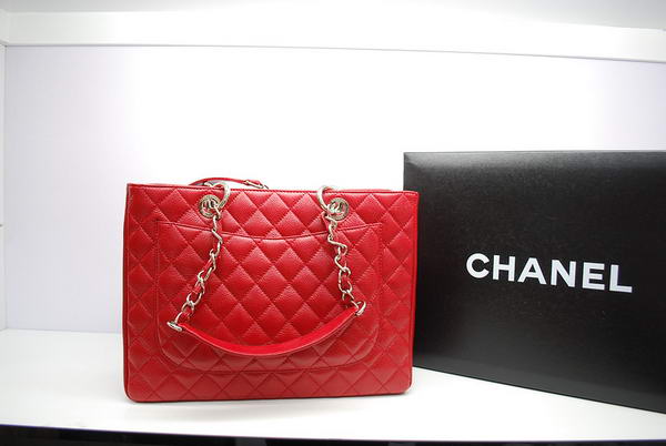 Chanel GST Caviar Leather Coco Bag A36092 Red Silver