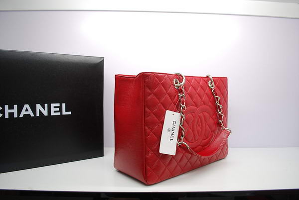 Chanel GST Caviar Leather Coco Bag A36092 Red Silver