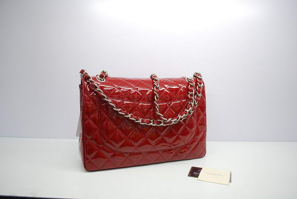 Chanel Jumbo Double Flaps Bag A36097 Red Original Patent Leather Silver