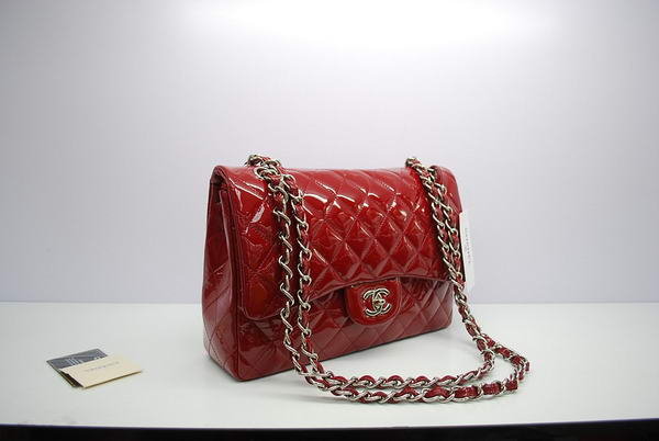 Chanel Jumbo Double Flaps Bag A36097 Red Original Patent Leather Silver