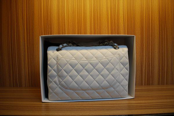 Chanel Jumbo Double Flaps Bag A36097 White Original Caviar Leather Silver