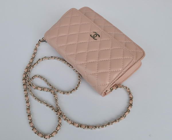 Chanel Lambskin Leather Flap Bag A33814 Pink Silver