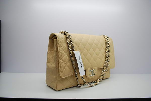 Chanel Maxi Double Flaps Bag A36098 Apricot Original Caviar Leather Silver