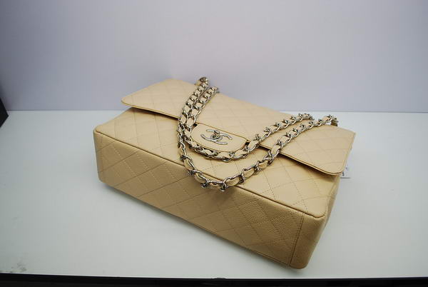 Chanel Maxi Double Flaps Bag A36098 Apricot Original Caviar Leather Silver