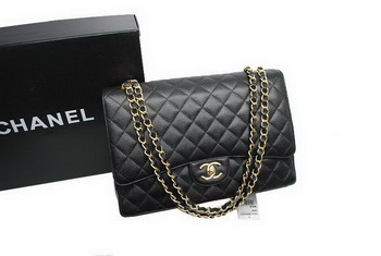 Chanel Maxi Double Flaps Bag A36098 Black Original Caviar Leather Gold