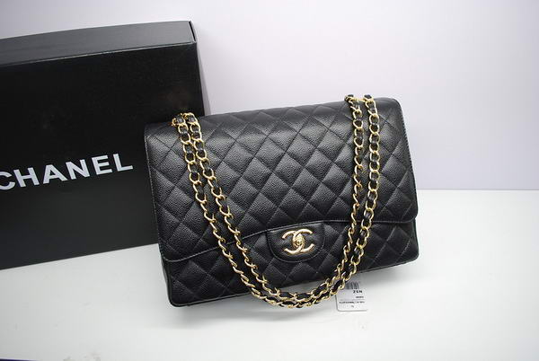 Chanel Maxi Double Flaps Bag A36098 Black Original Caviar Leather Gold