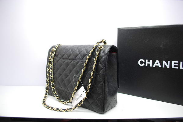 Chanel Maxi Double Flaps Bag A36098 Black Original Caviar Leather Gold