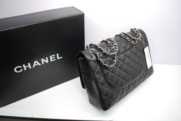 Chanel Maxi Double Flaps Bag A36098 Black Original Caviar Leather Silver