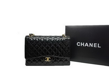 Chanel Maxi Double Flaps Bag A36098 Black Original Patent Leather Gold